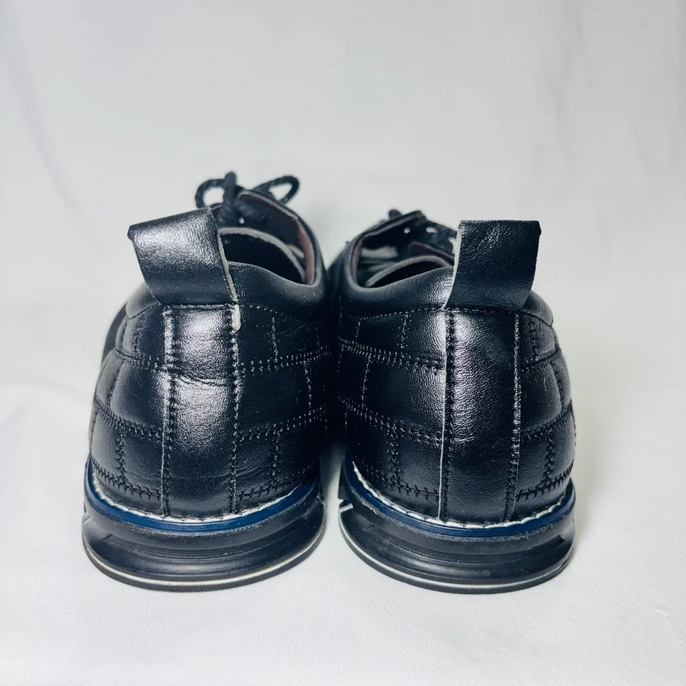 Cosidre Mens Black Leather Mixed Media Quilted Fashion Sneakers E034 Size 47